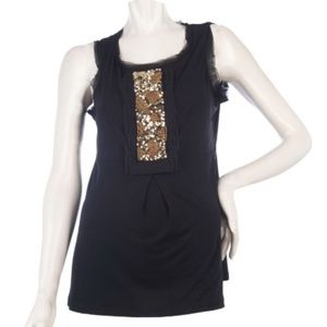 Embellished Tank Top with Chiffon Trim